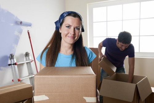 Office furniture and equipment prepared for a Surrey business move